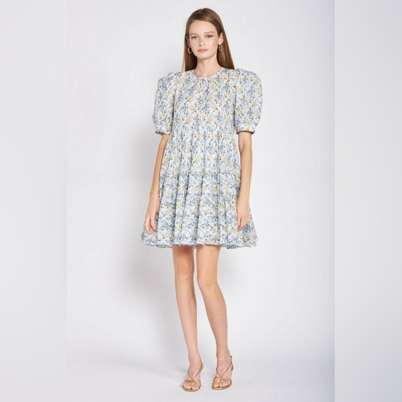 En Saison Puff Sleeve, Floral Stitch Mini Dress XS - Picture 1 of 6